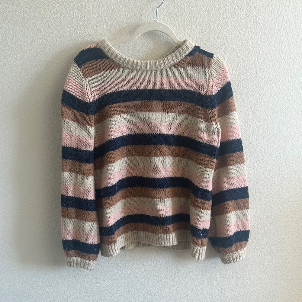 Pink and Blue Crew Neck Striped Sweater Cozy Knit